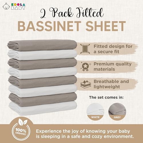 KoolerThings Bassinet Sheets - 2 Pack White Grey