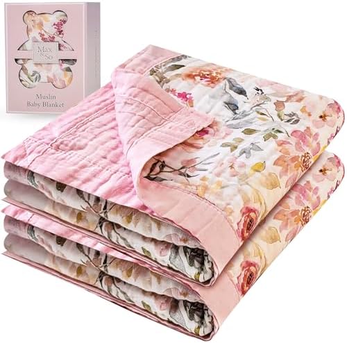 MaxSo 100 Cotton Muslin Blanket - 48x48 Pink Reversible Baby Blanket