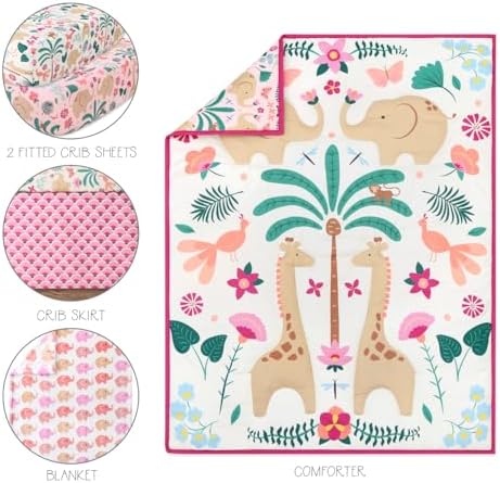 Peanutshell 5 Piece Baby Crib Bedding Set for Girls - Safari Theme