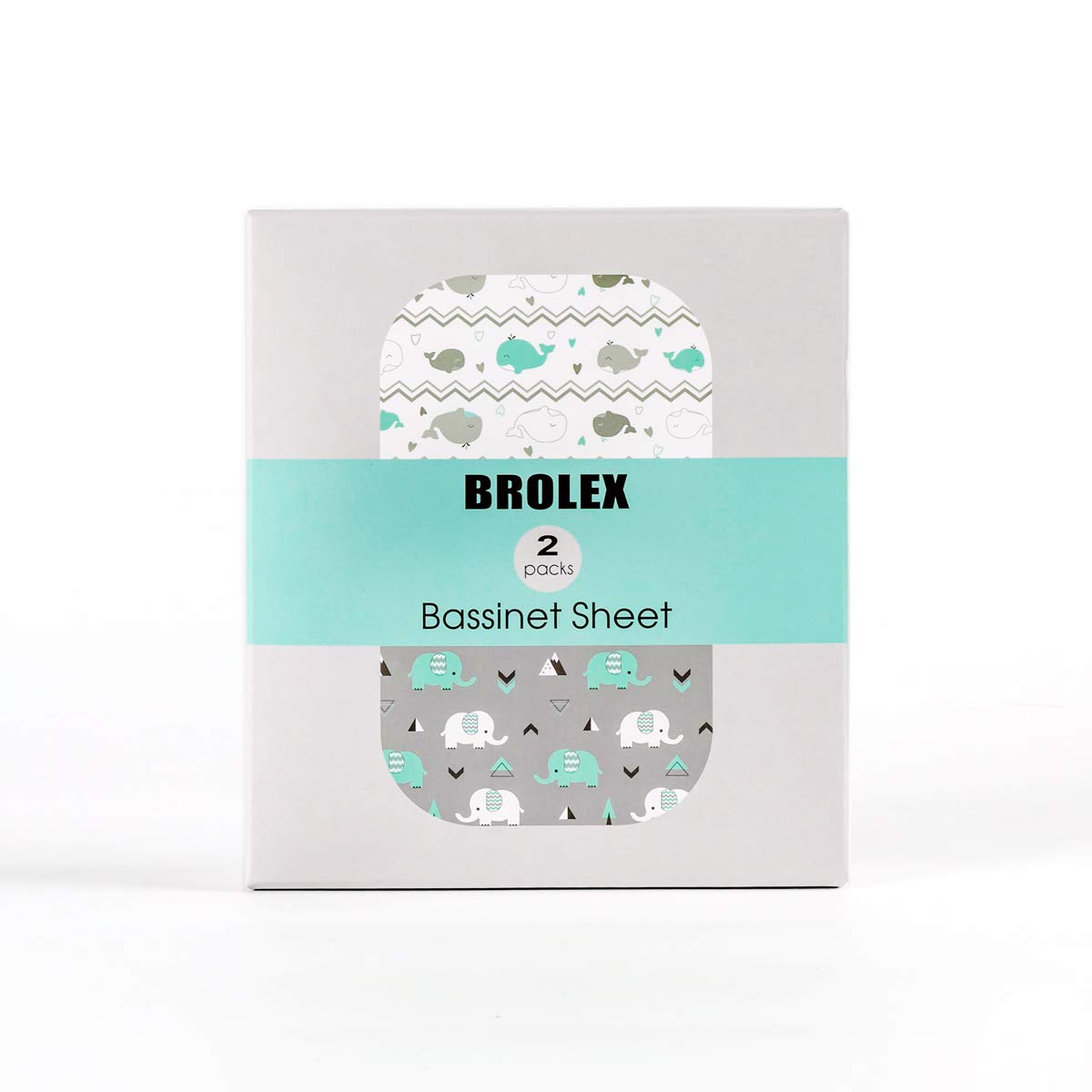 BROLEX Stretch Fitted Bassinet Sheets 2 Pack Elephant Whale Design