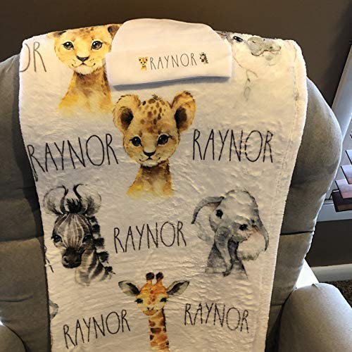 Baby Boy Personalized Safari Animal Swaddle Blanket 1