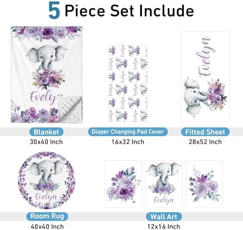 Dyoart Personalized Baby Bedding Set with Elephants