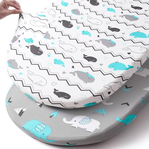 BROLEX Stretch Fitted Bassinet Sheets 2 Pack Elephant Whale Design