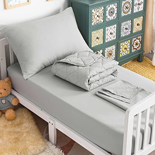NTBAY Toddler Bedding Set - 4 Piece Light Grey