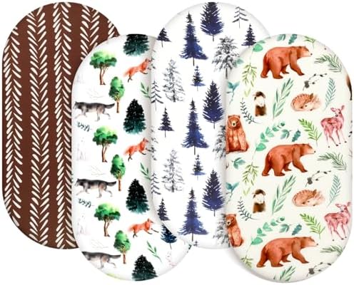 4 Pack Bassinet Sheets Woodland Forest Animals Neutral Unisex