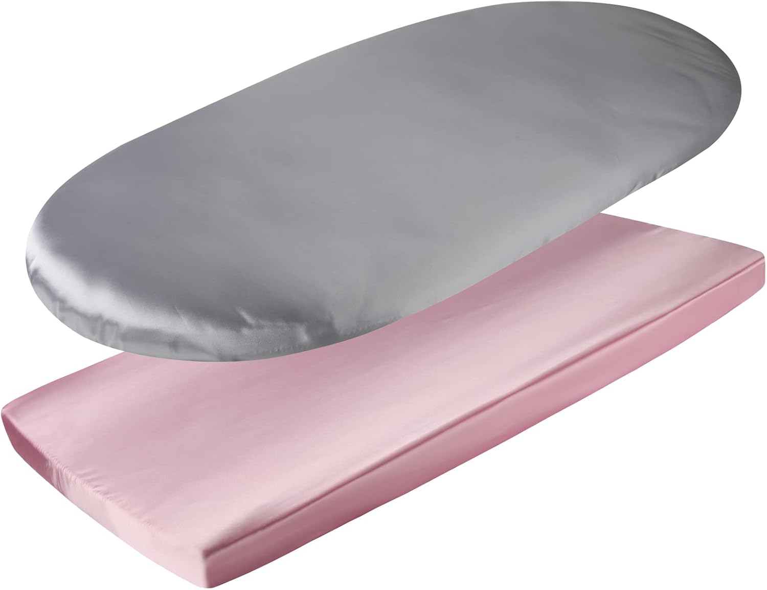 Satin Bassinet Sheet Set 2 Pack Ultra Soft Lt Grey Pink