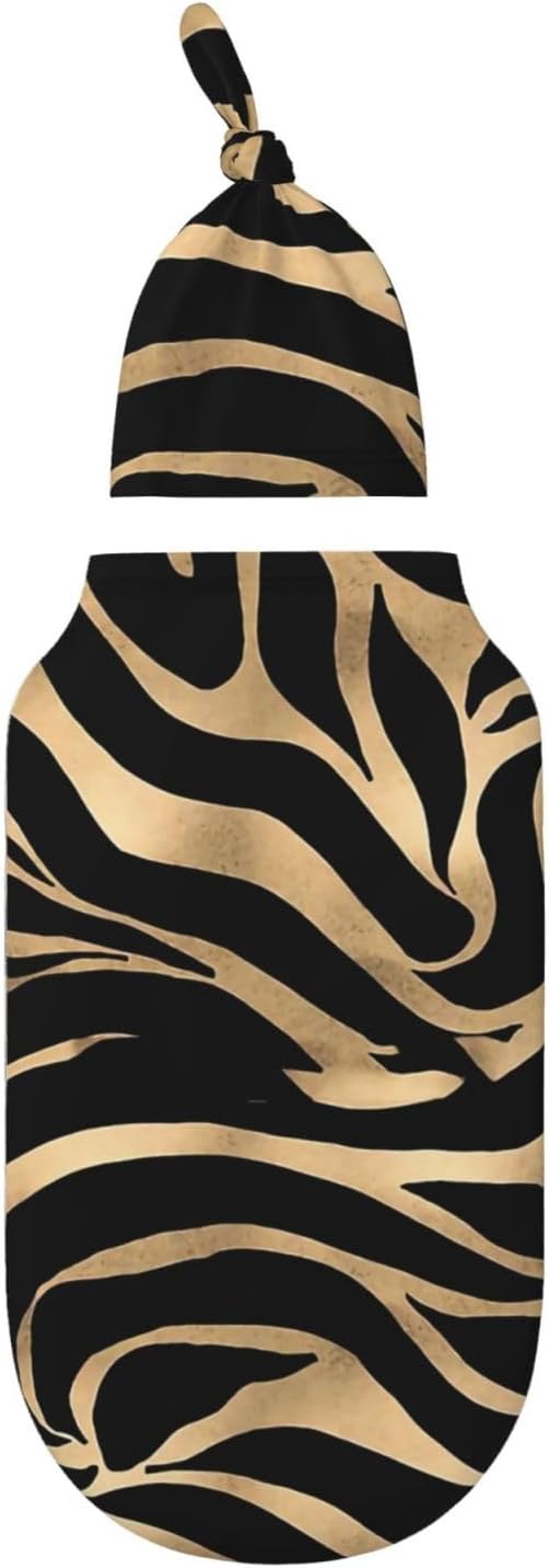 Soft Stretchy Gold Zebra Print Swaddle Blanket Set