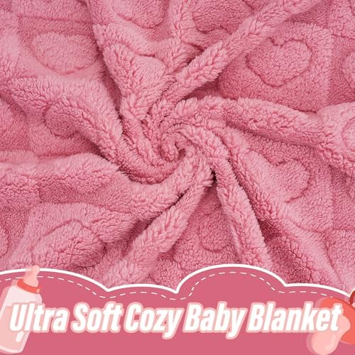 VEIDIA Plush Soft Checkered Baby Blanket 3039 Deep Pink Heart