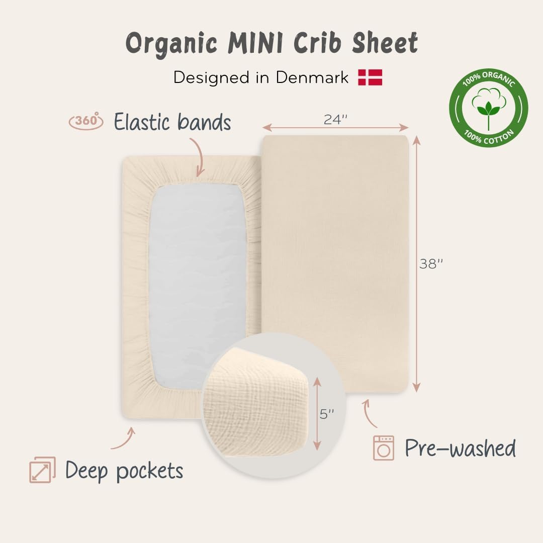 Huxie Mini Crib Sheets Organic Cotton Muslin Fitted Sheet 24 x 38