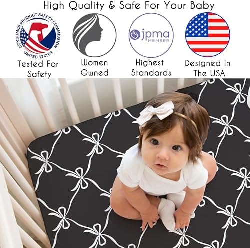 Sweet Jojo Designs 2-Piece Crib Sheets Set Black White Bows 1