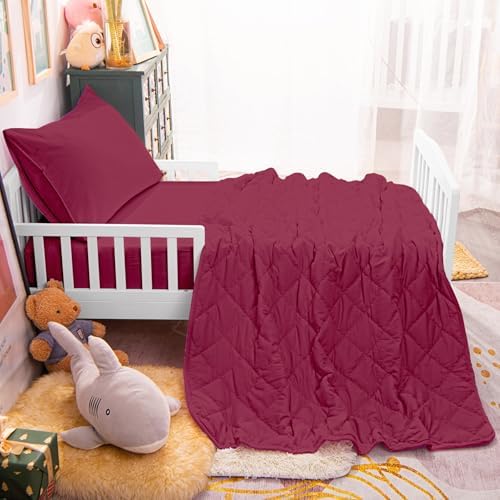 NTBAY Toddler Bedding Set - 4 Piece Wine Red 1
