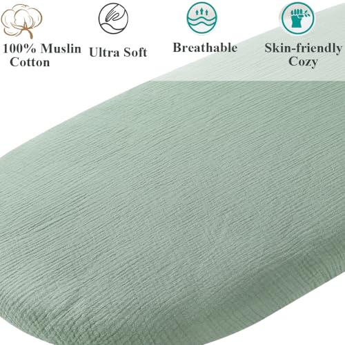 2 Pack Muslin Bassinet Sheets for Baby Roman Green Botanical Leaf