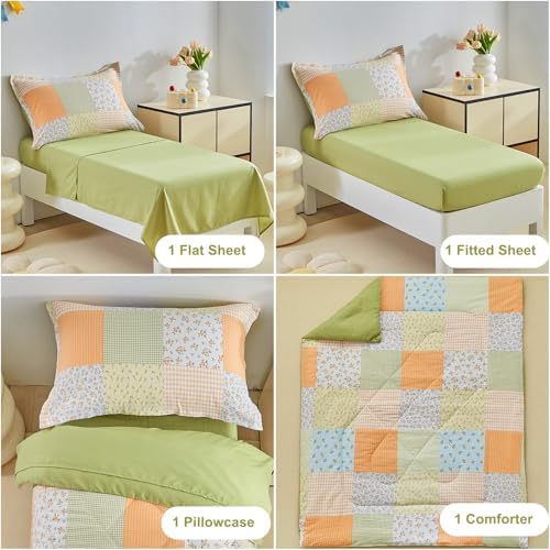 DuShow Toddler Bedding Set 4 Piece Orange Floral