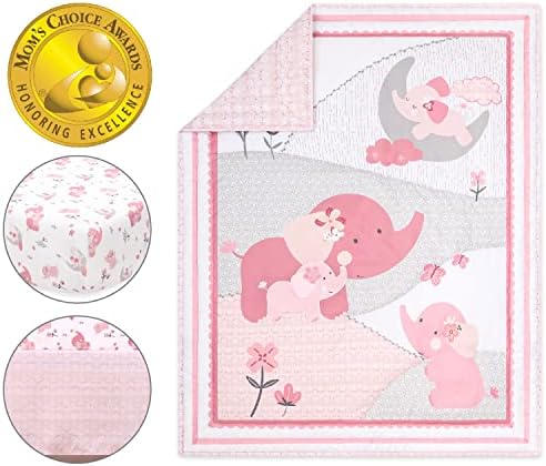 The Peanutshell 3 Piece Crib Bedding Set for Girls - Pink Elephant