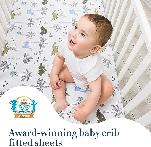 100 Cotton Crib Fitted Sheets Dinosaur Design 2 Pack
