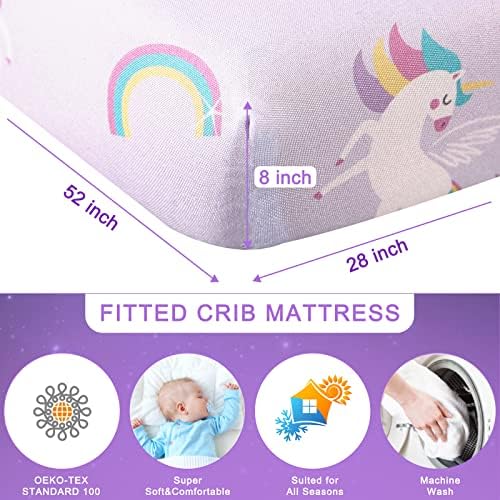 Wowelife Unicorn Crib Bedding Set Purple 3 Pieces