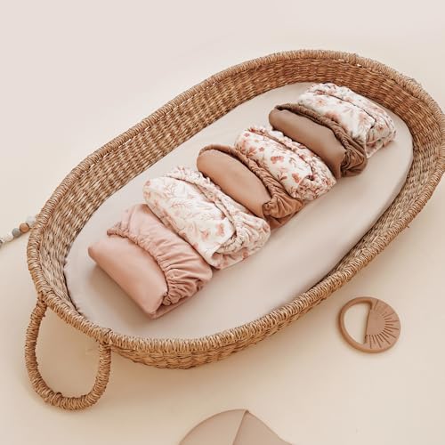 Konssy 2 Pack Stretchy Bassinet Sheets for Baby