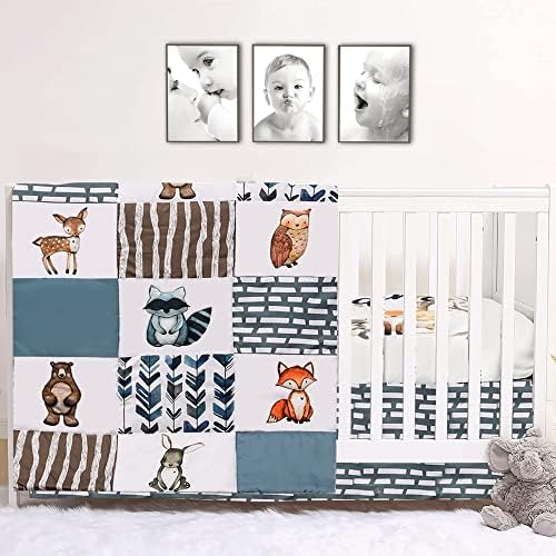 PINNKKU Crib Bedding Set for Boys with Woodland Animals