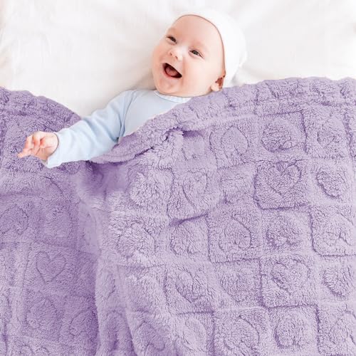Yurhap Fleece Baby Blanket Heart Checkered Purple 30x40