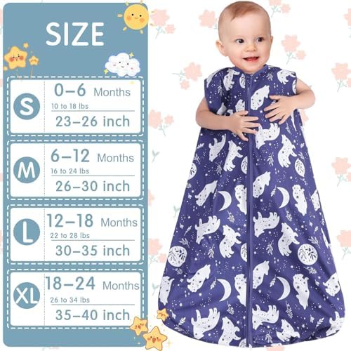 BSTOPPT 3 Pack Baby Sleep Sack Rayon Cotton 2-Way Zipper Wearable Blanket