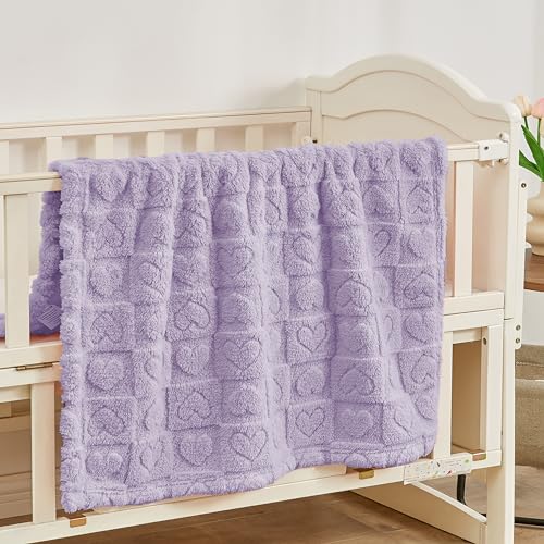 Yurhap Fleece Baby Blanket Heart Checkered Purple 30x40