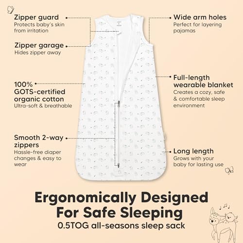 KeaBabies 2-Pack Zipper Sleep Sacks - 05TOG Organic Cotton Bunnies