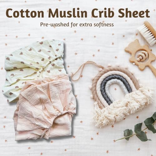 IDYLLICA Muslin Crib Sheets 2-Pack Rainbow Pattern
