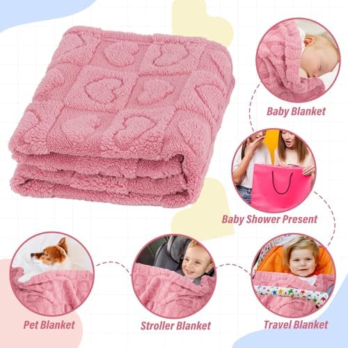 VEIDIA Plush Soft Checkered Baby Blanket 3039 Deep Pink Heart