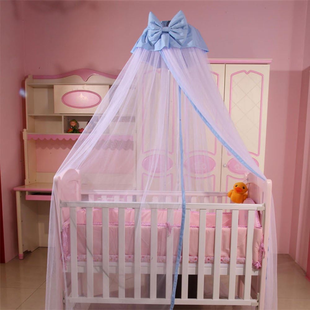 RuiHome Baby Mosquito Net with Blue Bowknot for Crib and Cot