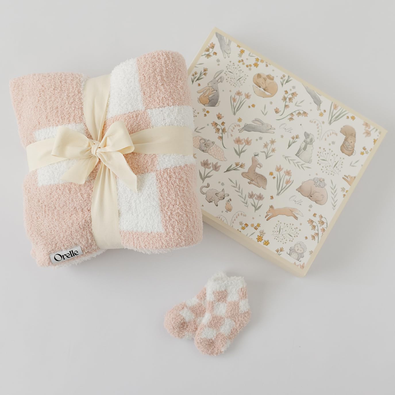 Orelle Pink Checkered Baby Blanket Socks Set 1