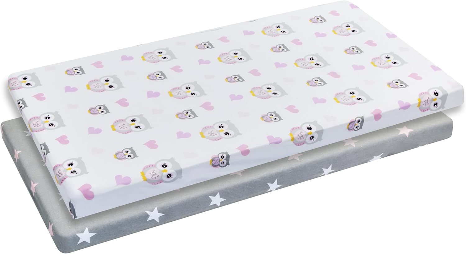 EVERYDAY KIDS 2 Pack Cradle Sheets - Pink Purple Owl Heart Star 100 Cotton
