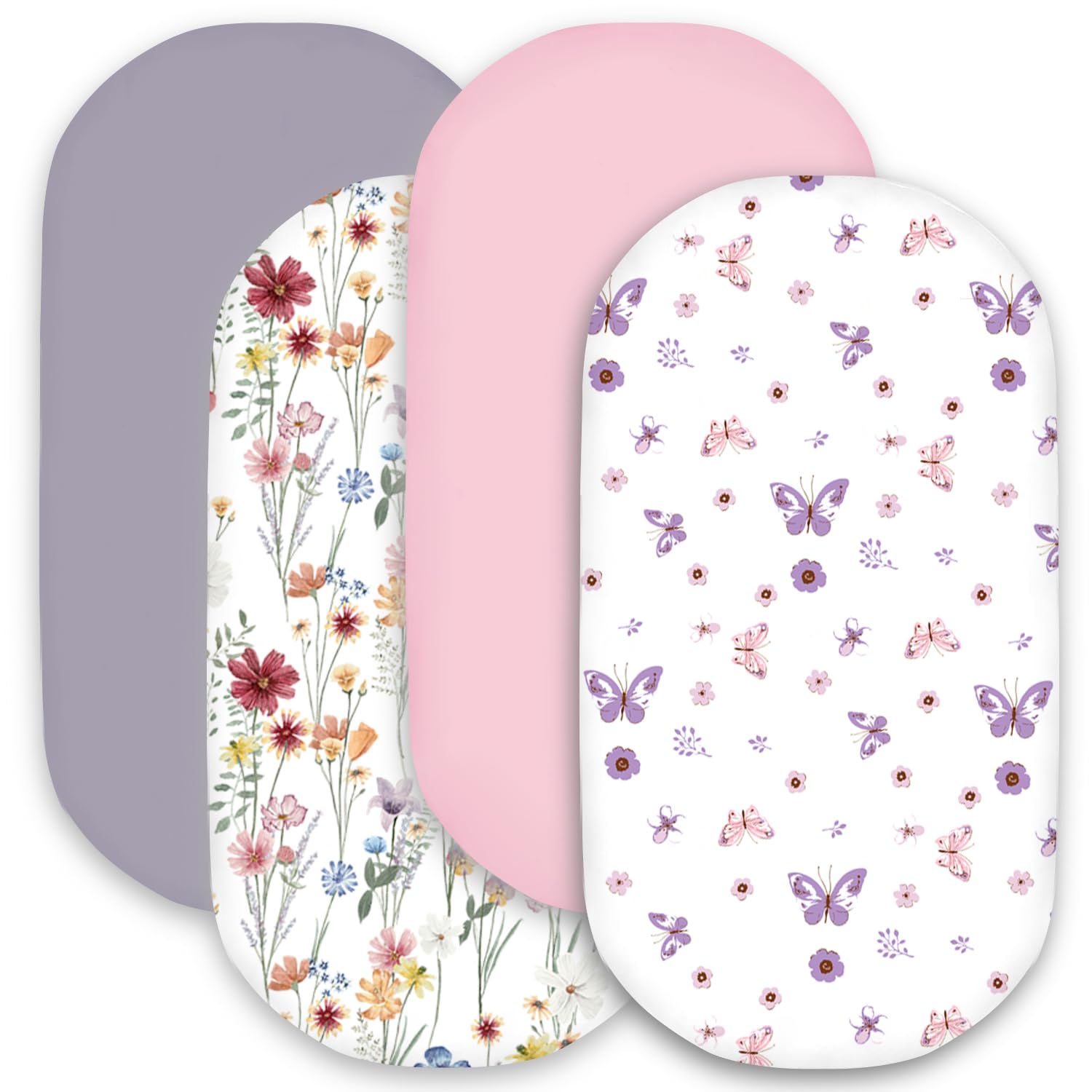 Bimocosy Bassinet Sheets 4 Pack Neutral Butterfly Pattern