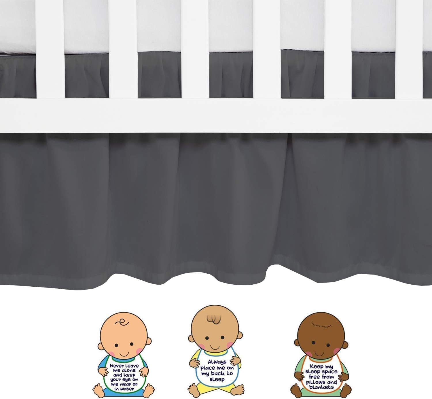 Dark Grey Crib Skirt 28x52 with 14 Drop