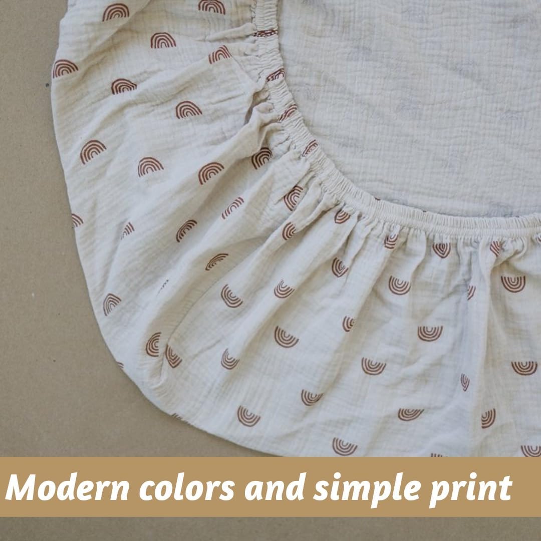 IDYLLICA Muslin Crib Sheets 2-Pack Rainbow Pattern