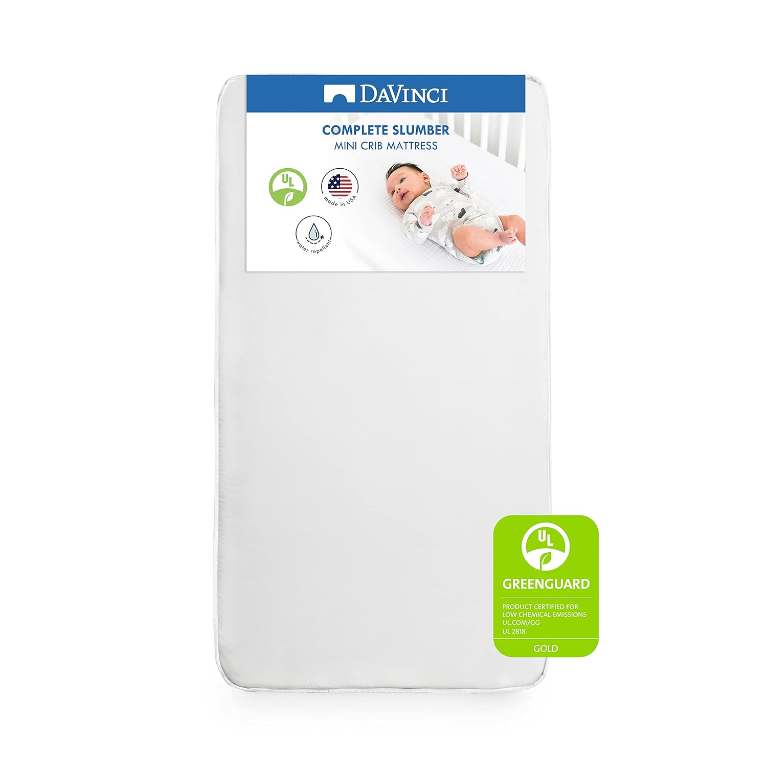 DaVinci Complete Slumber Mini Crib Mattress Firm Lightweight Waterproof Greenguard Gold Certified