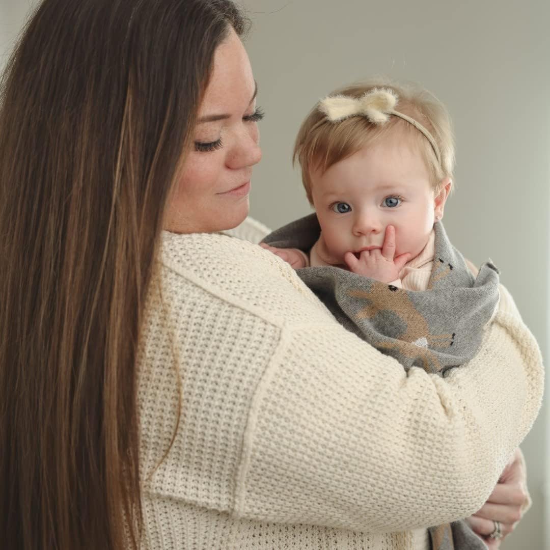 Bleu La La Knit Baby Swaddle Blanket - Deer Theme Taupe 100 Cotton