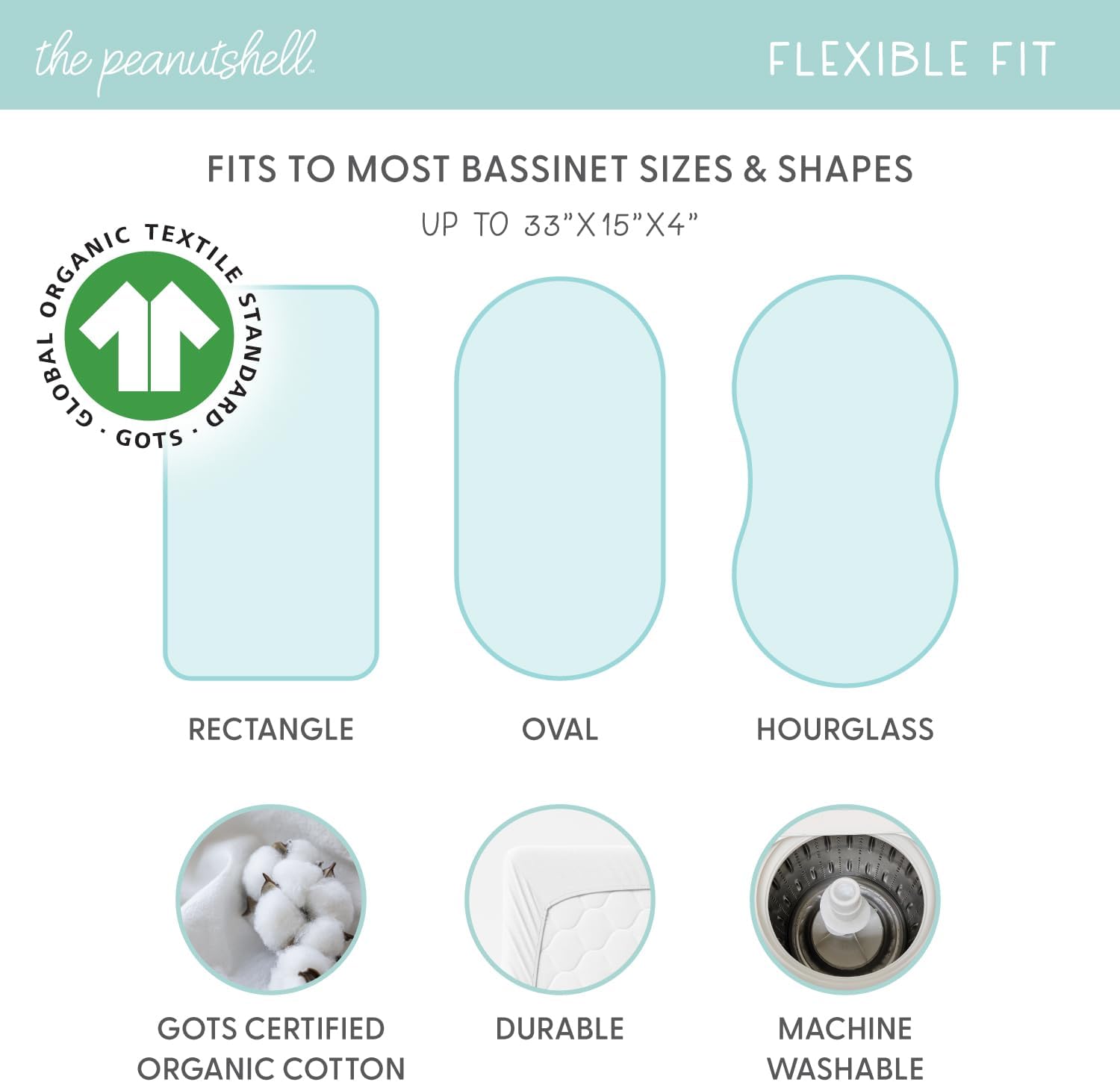The Peanutshell Organic Bassinet Sheets 4-Pack for Boy or Girl