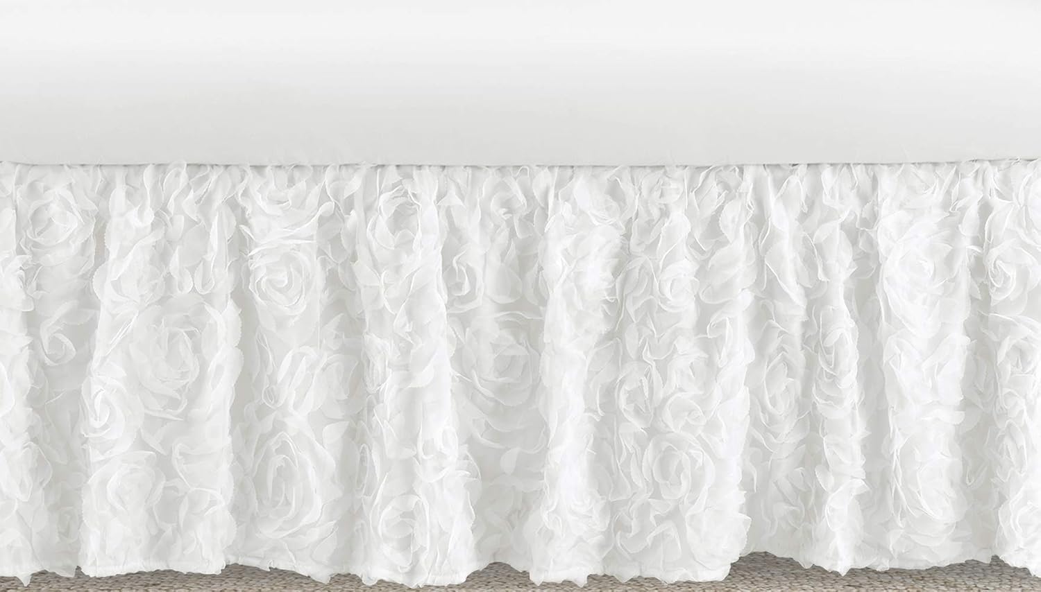 Sweet Jojo Designs White Floral Rose Bed Skirt Dust Ruffle