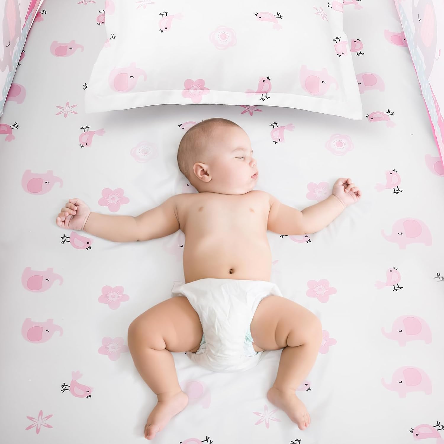 YCDTMY 3 Piece Crib Bedding Set for Girls - Pink Elephant