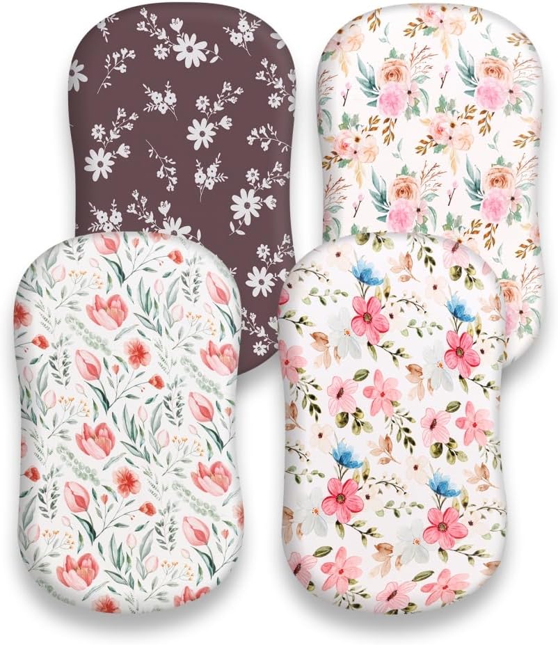 FIGEPO 4 Pack Baby Girl Bassinet Sheets Set 1