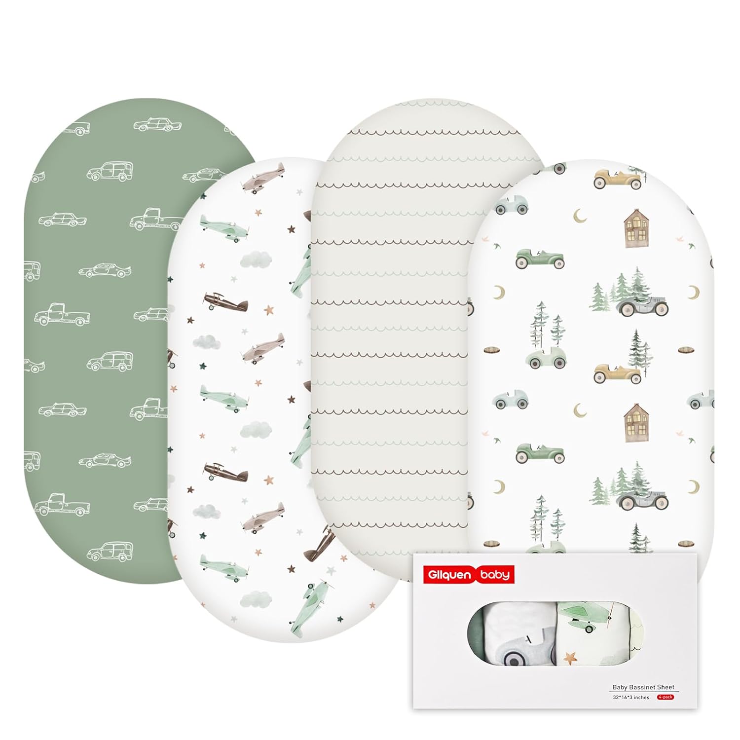 GLLQUEN Baby Bassinet Sheets 4 Pack - Breathable and Safe