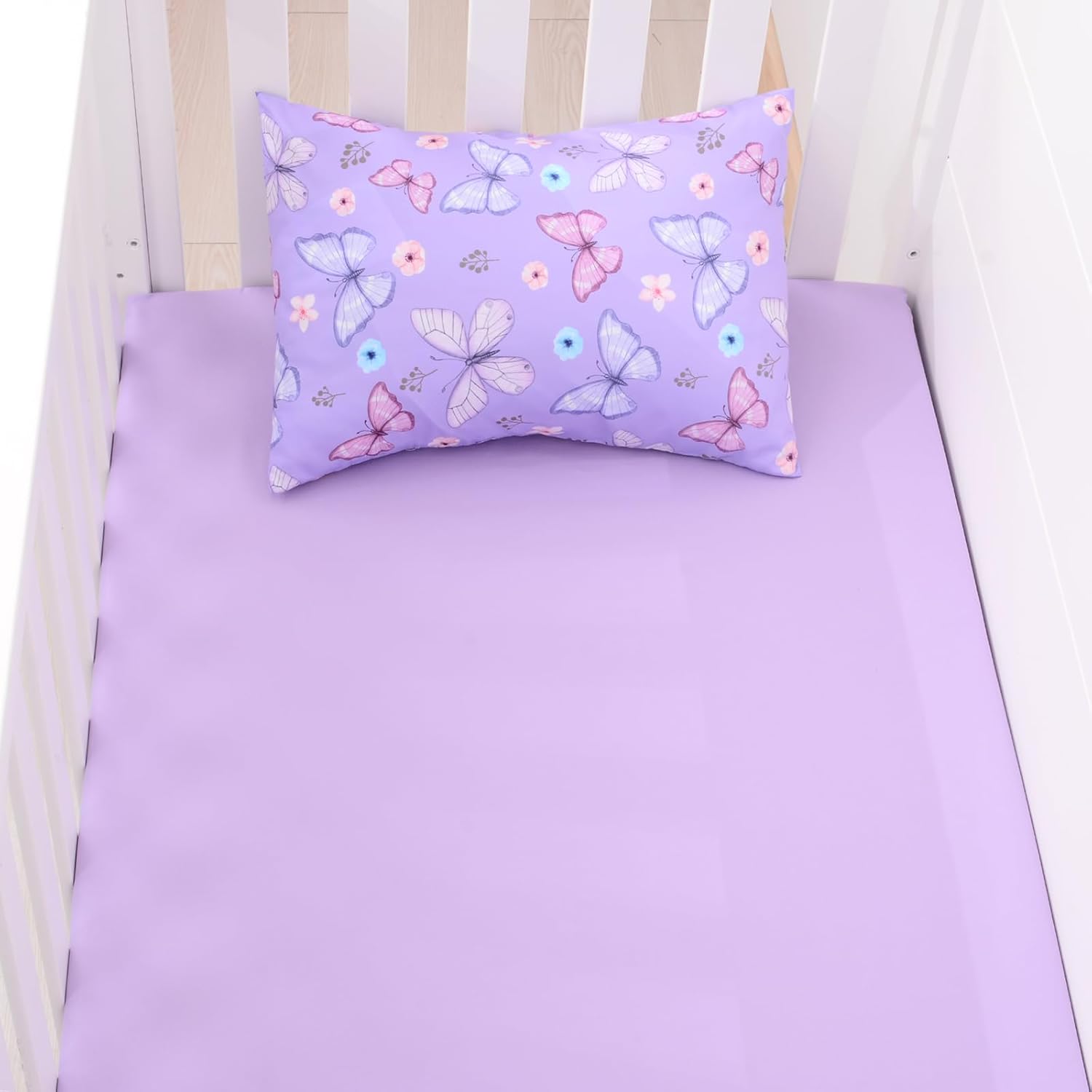 JISEN 3 Piece Crib Bedding Set Butterfly Comforter Set Purple