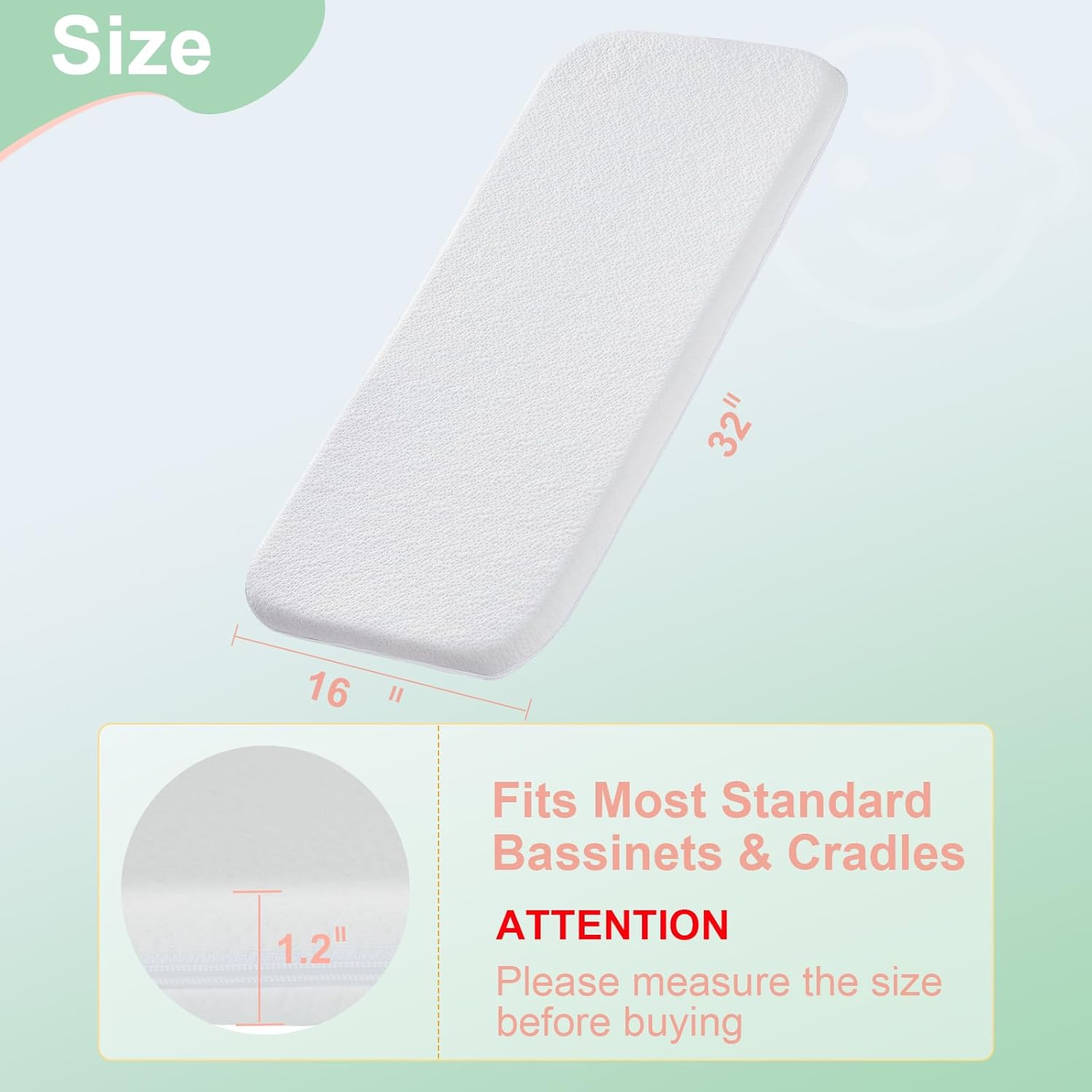 ANGELBLISS Bassinet Mattress Topper with Waterproof Cover 1