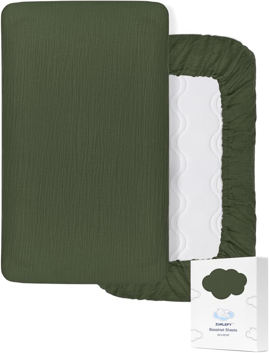 ZURLEFY Olive Green Bassinet Sheets 32x16