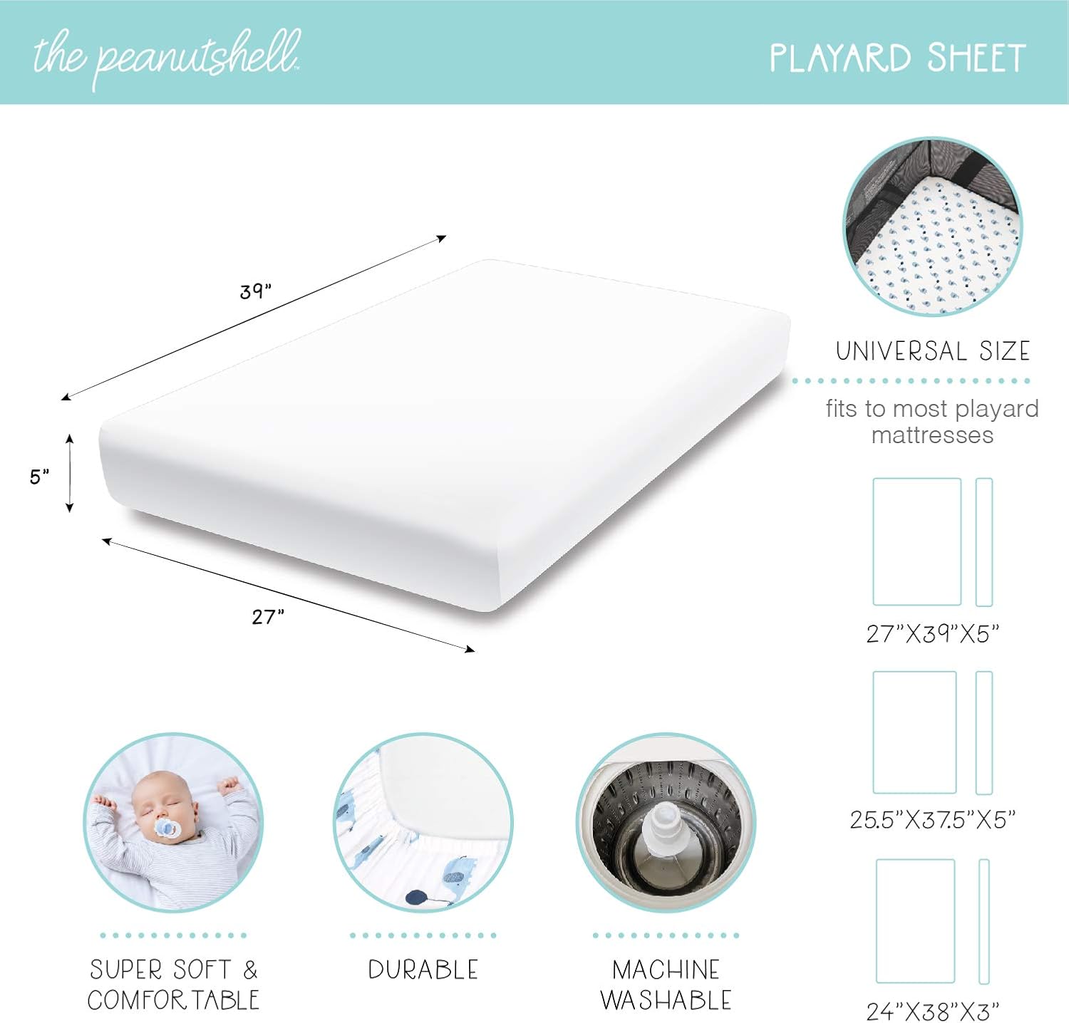 The Peanutshell 3-Pack Green Safari Playard Sheets