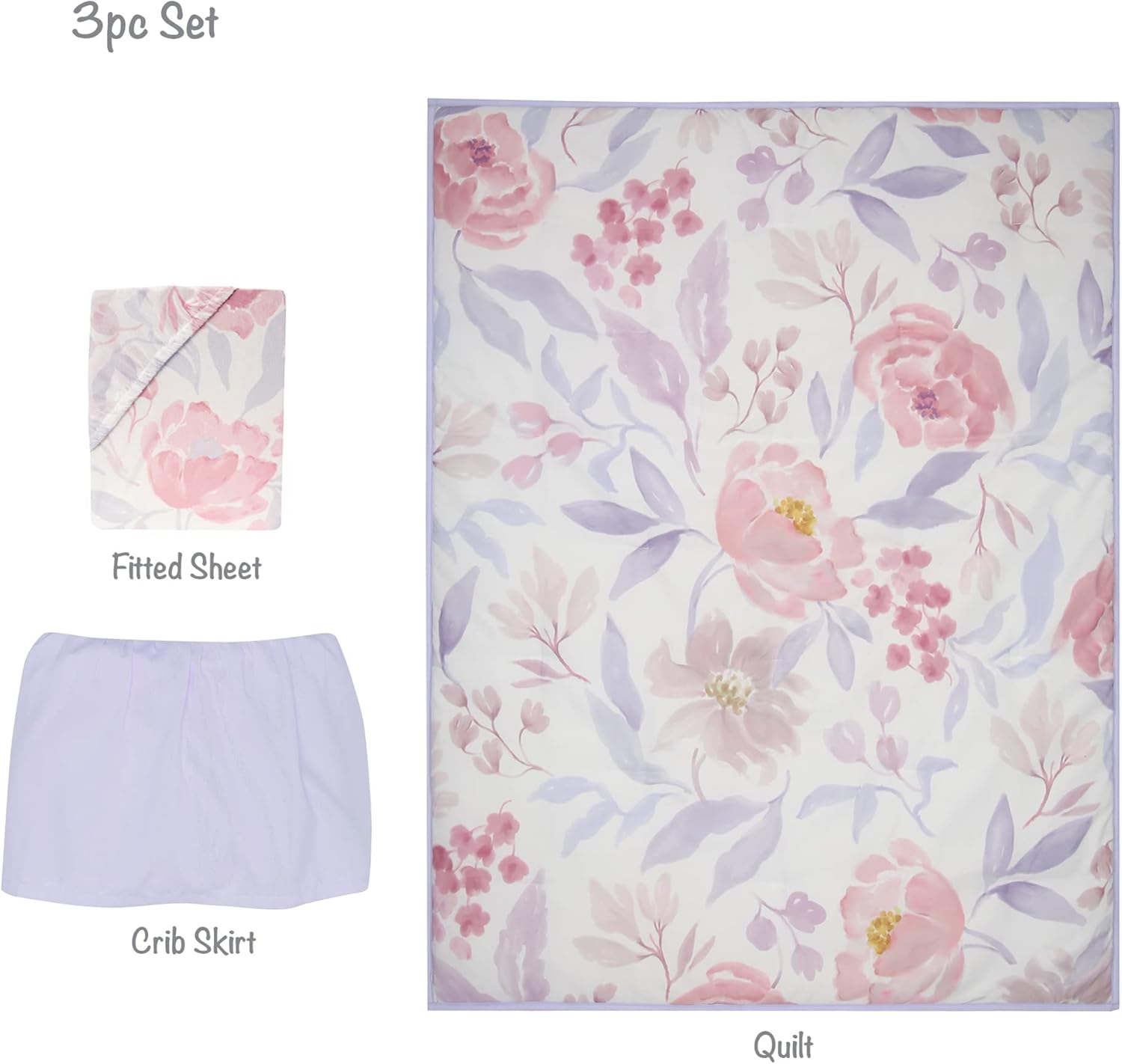 Bedtime Originals Lavender Floral 3-Piece Crib Bedding Set - PinkPurple