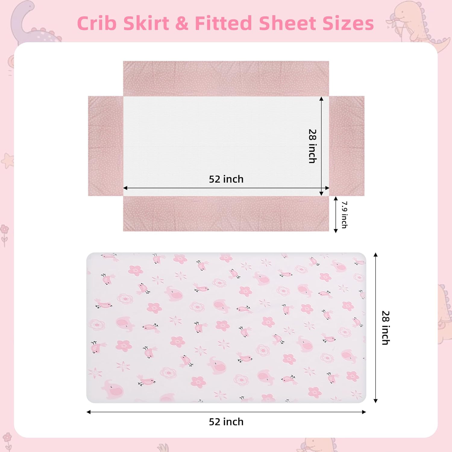 YCDTMY 3 Piece Crib Bedding Set for Girls - Pink Elephant