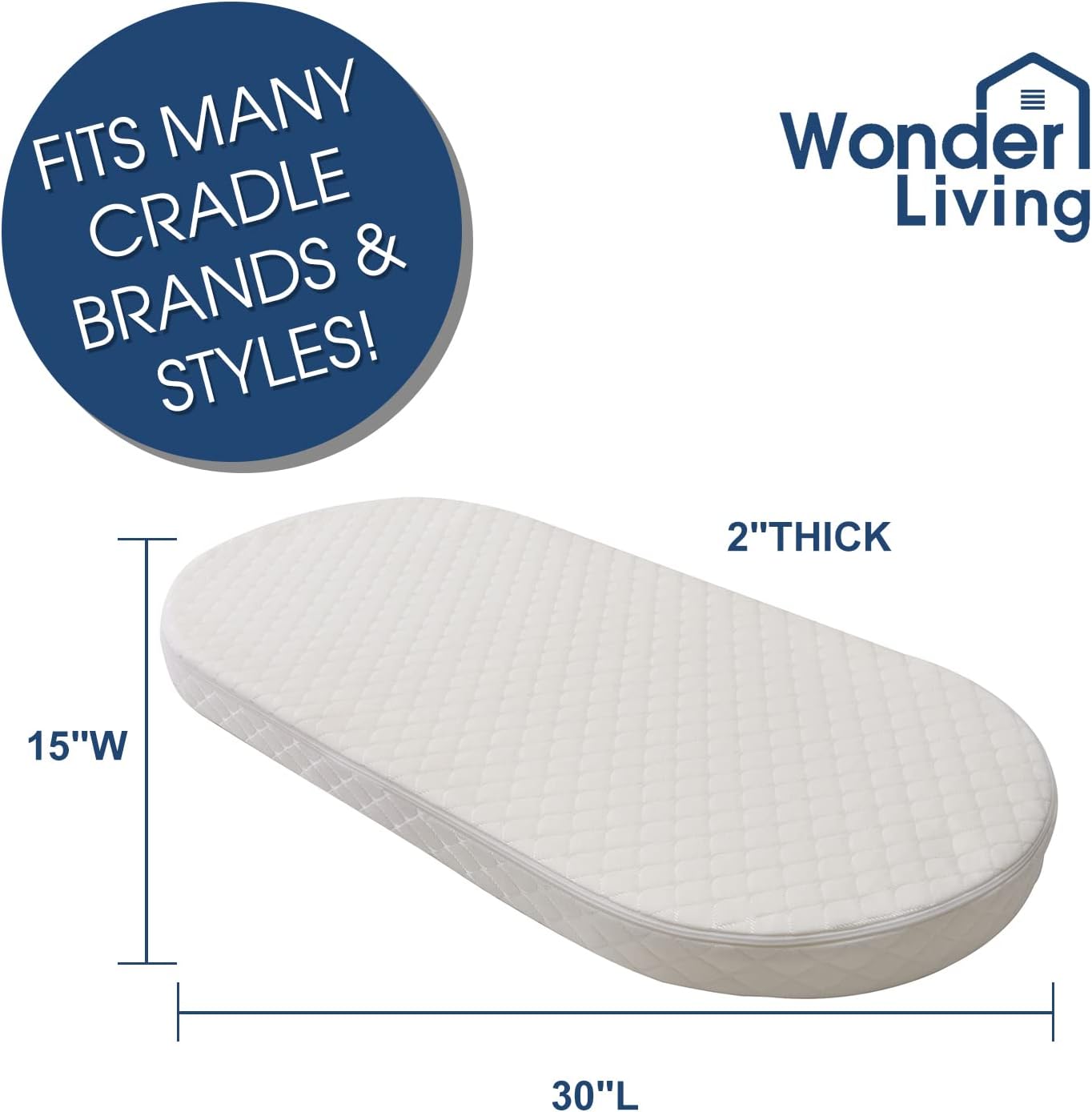Wonder Living Baby Bassinet Mattress 15x30x2