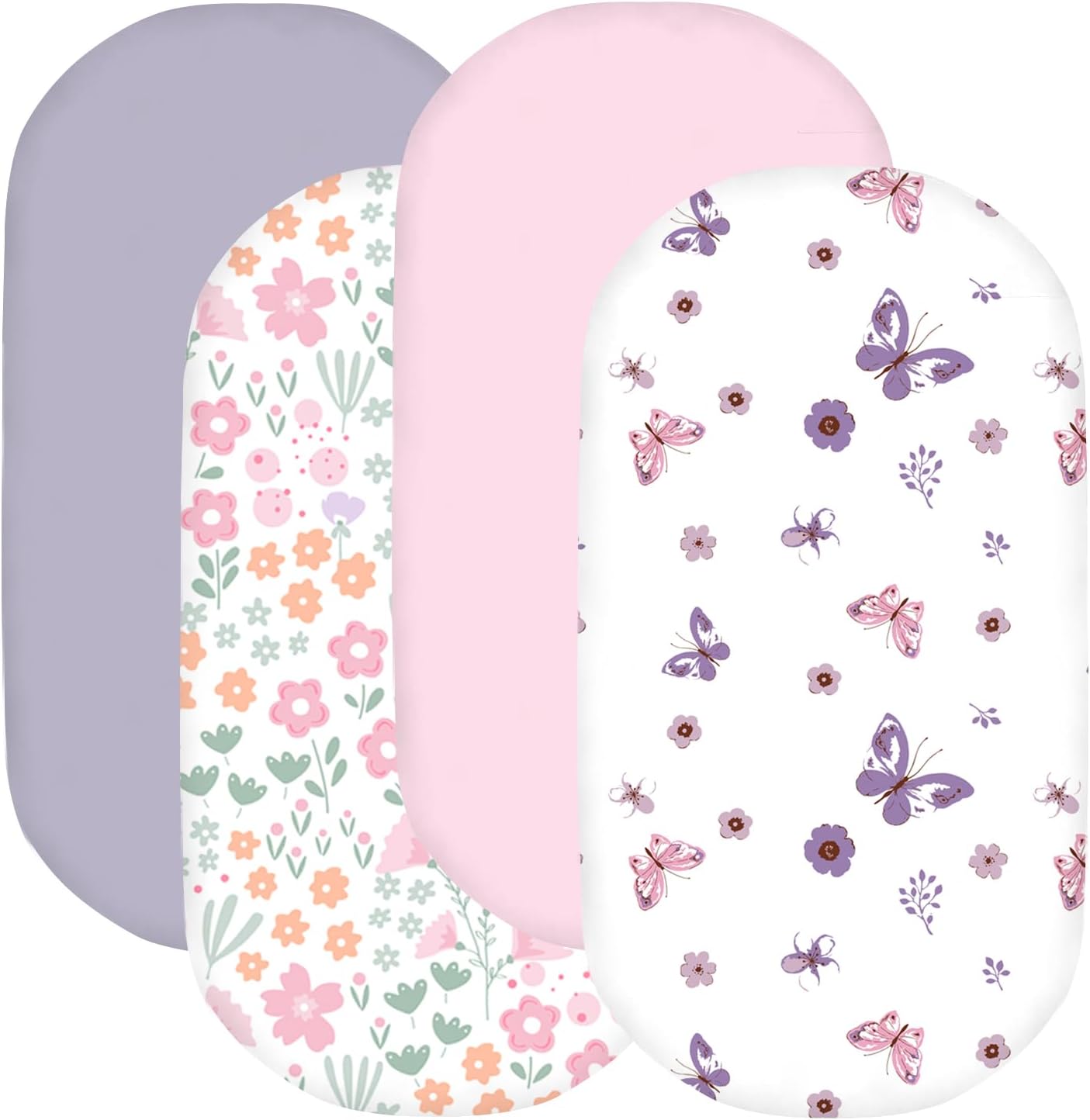 Little Grape Land Bassinet Sheets 4 Pack - Soft Microfiber Girl Themed 38x26x4