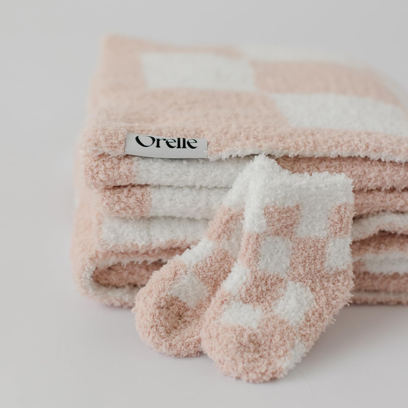 Orelle Pink Checkered Baby Blanket Socks Set 1
